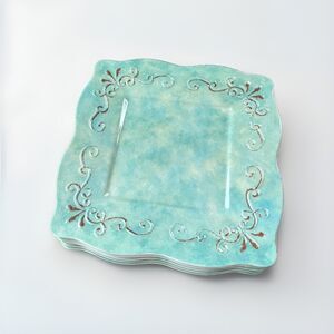 Merritt Provence Turquoise Blue 11-inch Square Melamine Dinner Plate Set Of 8